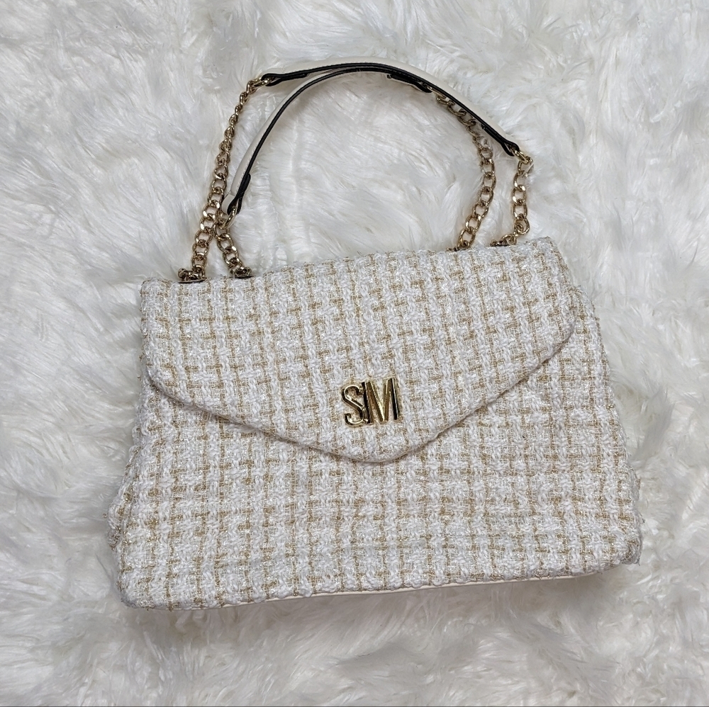 Steve Madden White and Gold Tweed Bag